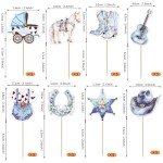 Rsstarxi 40 Pack It's A Cowboyl Cupcake Toppers Cowboy Baby Shower Decorations HorseShoe Cowboy Hats Cupcake Picks for Western Theme Birthday Cake Decorations Blue