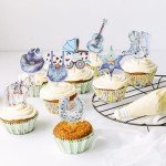 Rsstarxi 40 Pack It's A Cowboyl Cupcake Toppers Cowboy Baby Shower Decorations HorseShoe Cowboy Hats Cupcake Picks for Western Theme Birthday Cake Decorations Blue