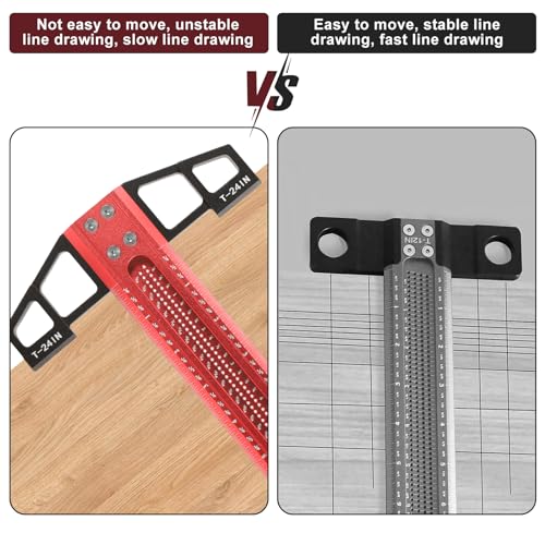 Aluminum T-Square Ruler 24 inch, Woodworking Scriber T-Square Ruler Measuring and Layout Tools for Woodworking, Architect Ruler for Carpenter Work, Imperial Positioning Scribing Graduated T-Square Rul