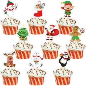 SANNIX 72Pcs Christmas Cupcake Toppers Picks Christmas Toothpicks Xmas Tree Santa Snowman Gingerbread Man Cake Toppers for Christmas Party Cake Decorations(9 Design)