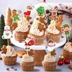 SANNIX 72Pcs Christmas Cupcake Toppers Picks Christmas Toothpicks Xmas Tree Santa Snowman Gingerbread Man Cake Toppers for Christmas Party Cake Decorations(9 Design)