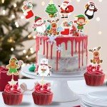SANNIX 72Pcs Christmas Cupcake Toppers Picks Christmas Toothpicks Xmas Tree Santa Snowman Gingerbread Man Cake Toppers for Christmas Party Cake Decorations(9 Design)
