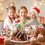 SANNIX 72Pcs Christmas Cupcake Toppers Picks Christmas Toothpicks Xmas Tree Santa Snowman Gingerbread Man Cake Toppers for Christmas Party Cake Decorations(9 Design)
