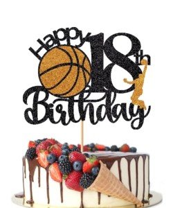 Crseniny Basketball Happy 18th Birthday Cake Topper，Basketball Sports Cake Pick Cheers to 18 Years Birthday Cake Decoration,Boys Girls Sport Theme Eighteen Birthday Party Supplies