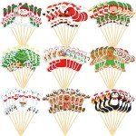 SANNIX 72Pcs Christmas Cupcake Toppers Picks Christmas Toothpicks Xmas Tree Santa Snowman Gingerbread Man Cake Toppers for Christmas Party Cake Decorations(9 Design)