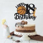 Crseniny Basketball Happy 18th Birthday Cake Topper，Basketball Sports Cake Pick Cheers to 18 Years Birthday Cake Decoration,Boys Girls Sport Theme Eighteen Birthday Party Supplies