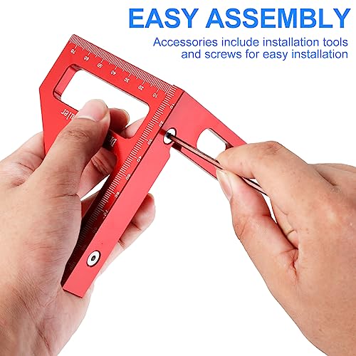 3D Multi-Angle Measuring Ruler, 45/90 Degree Woodworking Square Protractor Aluminum Alloy, Miter Triangle Ruler, Layout Measuring Tool for Engineer Carpenter High Precision (Red)