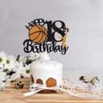 Crseniny Basketball Happy 18th Birthday Cake Topper，Basketball Sports Cake Pick Cheers to 18 Years Birthday Cake Decoration,Boys Girls Sport Theme Eighteen Birthday Party Supplies