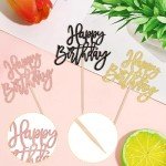 24 PCS Happy Birthday Cupcake Toppers Glitter Happy Birthday Cupcake Picks for Celebrating Happy Birthday Anniversary Theme Party Cake Decorations Supplies Gold Black Rose Gold