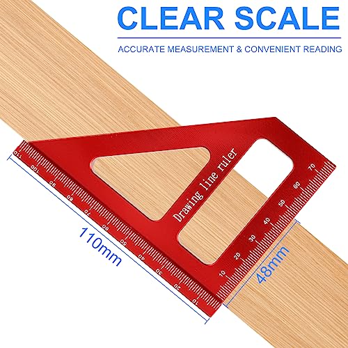 3D Multi-Angle Measuring Ruler, 45/90 Degree Woodworking Square Protractor Aluminum Alloy, Miter Triangle Ruler, Layout Measuring Tool for Engineer Carpenter High Precision (Red)