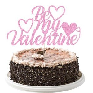 YUINYO Be My Valentine Cake Topper pink with Glitter Sweet Love Heart Valentine's Day Cake Picks Happy Valentine's Day Theme Wedding Bridal Shower Birthday Party Cake Decorations Supplies