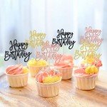 24 PCS Happy Birthday Cupcake Toppers Glitter Happy Birthday Cupcake Picks for Celebrating Happy Birthday Anniversary Theme Party Cake Decorations Supplies Gold Black Rose Gold