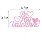 YUINYO Be My Valentine Cake Topper pink with Glitter Sweet Love Heart Valentine's Day Cake Picks Happy Valentine's Day Theme Wedding Bridal Shower Birthday Party Cake Decorations Supplies