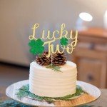 YUINYO Lucky Two Cake Topper, 2nd Birthday Cake Decor, Shamrock Twins Birthday Decorations,St. Patrick's Day Themed Baby Shower Birthday Party Decorations Gold Glitter