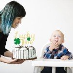 YUINYO Lucky Two Cake Topper, 2nd Birthday Cake Decor, Shamrock Twins Birthday Decorations,St. Patrick's Day Themed Baby Shower Birthday Party Decorations Gold Glitter