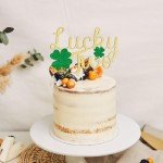 YUINYO Lucky Two Cake Topper, 2nd Birthday Cake Decor, Shamrock Twins Birthday Decorations,St. Patrick's Day Themed Baby Shower Birthday Party Decorations Gold Glitter