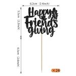 24 Pack Happy Friends Giving Cupcake Toppers Glitter Happy Thanksgiving Cupcake Picks Thank you Cupcake Decorations Fall Maple Leave Wedding Anniversary Birthday Party Cake Decorations Black