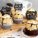 24 Pack Happy Friends Giving Cupcake Toppers Glitter Happy Thanksgiving Cupcake Picks Thank you Cupcake Decorations Fall Maple Leave Wedding Anniversary Birthday Party Cake Decorations Black