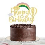 1 Pack Happy Birthday Cake Topper Tropical Hawaiian Luau Cake Pick Glitter Flamingo Flower Plam Leave Pineapple Cake Decoration for Summer Baby Shower Birthday Party Supplies (Rainbow HP)