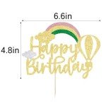 1 Pack Happy Birthday Cake Topper Tropical Hawaiian Luau Cake Pick Glitter Flamingo Flower Plam Leave Pineapple Cake Decoration for Summer Baby Shower Birthday Party Supplies (Rainbow HP)