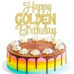 1 PCS Happy Golden Birthday Cake Topper Gold Glitter Birthday Cake Pick 1/13/16/18/21/30/40/60/70/80/90th/ Birthday Cake Decorations for Celebrating 50th Birthday Anniversary Theme Party Supplies