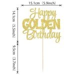 1 PCS Happy Golden Birthday Cake Topper Gold Glitter Birthday Cake Pick 1/13/16/18/21/30/40/60/70/80/90th/ Birthday Cake Decorations for Celebrating 50th Birthday Anniversary Theme Party Supplies