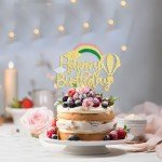 1 Pack Happy Birthday Cake Topper Tropical Hawaiian Luau Cake Pick Glitter Flamingo Flower Plam Leave Pineapple Cake Decoration for Summer Baby Shower Birthday Party Supplies (Rainbow HP)