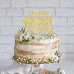 1 PCS Happy Golden Birthday Cake Topper Gold Glitter Birthday Cake Pick 1/13/16/18/21/30/40/60/70/80/90th/ Birthday Cake Decorations for Celebrating 50th Birthday Anniversary Theme Party Supplies