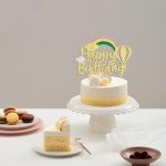 1 Pack Happy Birthday Cake Topper Tropical Hawaiian Luau Cake Pick Glitter Flamingo Flower Plam Leave Pineapple Cake Decoration for Summer Baby Shower Birthday Party Supplies (Rainbow HP)