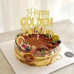 1 PCS Happy Golden Birthday Cake Topper Gold Glitter Birthday Cake Pick 1/13/16/18/21/30/40/60/70/80/90th/ Birthday Cake Decorations for Celebrating 50th Birthday Anniversary Theme Party Supplies