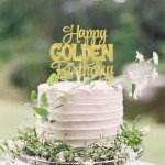 1 PCS Happy Golden Birthday Cake Topper Gold Glitter Birthday Cake Pick 1/13/16/18/21/30/40/60/70/80/90th/ Birthday Cake Decorations for Celebrating 50th Birthday Anniversary Theme Party Supplies