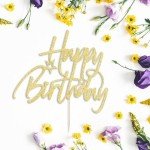 Lgaiehjc Happy Golden Birthday Cake Topper - 10/18/21/25th Birthday Cake Topper,30/35/40/45/birthday Cake Topper,1st/21st Birthday Cake Topper，50/60/70/80/90th Birthday Cake Topper (1) (5, Golden)