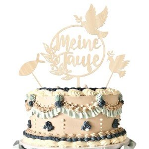 3 Pack German Meine Taufe Cake Toppers Wooden First Holy Communion Baptism Dove Fish Cake Picks for Baby Shower Religious God Bless Baptism Theme Party Cake Decorations Supplies