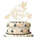 3 Pack German Meine Taufe Cake Toppers Wooden First Holy Communion Baptism Dove Fish Cake Picks for Baby Shower Religious God Bless Baptism Theme Party Cake Decorations Supplies