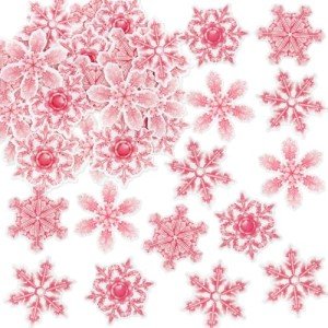 Ercadio 40 Pcs Edible Snowflake Cupcake Toppers Pink Snowflake Cake Picks Winter Snowflakes Merry Christmas Baby Shower Decorations Snowflake Theme Baby Shower Kids Birthday Party Supplies