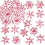 Ercadio 40 Pcs Edible Snowflake Cupcake Toppers Pink Snowflake Cake Picks Winter Snowflakes Merry Christmas Baby Shower Decorations Snowflake Theme Baby Shower Kids Birthday Party Supplies