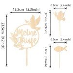 3 Pack German Meine Taufe Cake Toppers Wooden First Holy Communion Baptism Dove Fish Cake Picks for Baby Shower Religious God Bless Baptism Theme Party Cake Decorations Supplies