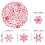Ercadio 40 Pcs Edible Snowflake Cupcake Toppers Pink Snowflake Cake Picks Winter Snowflakes Merry Christmas Baby Shower Decorations Snowflake Theme Baby Shower Kids Birthday Party Supplies