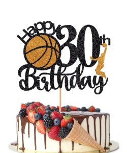Crseniny Basketball Happy 30th Birthday Cake Topper，Basketball Sports Cake Pick Cheers to 30 Years Birthday Cake Decoration,Men and women Sport Theme Thirty Birthday Party Supplies