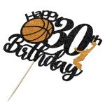 Crseniny Basketball Happy 30th Birthday Cake Topper，Basketball Sports Cake Pick Cheers to 30 Years Birthday Cake Decoration,Men and women Sport Theme Thirty Birthday Party Supplies