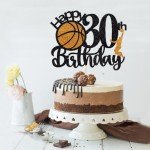 Crseniny Basketball Happy 30th Birthday Cake Topper，Basketball Sports Cake Pick Cheers to 30 Years Birthday Cake Decoration,Men and women Sport Theme Thirty Birthday Party Supplies