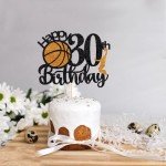Crseniny Basketball Happy 30th Birthday Cake Topper，Basketball Sports Cake Pick Cheers to 30 Years Birthday Cake Decoration,Men and women Sport Theme Thirty Birthday Party Supplies