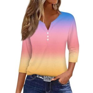 T Shirts Women's 3/4 Sleeve Summer Tops Womens Shirts 3/4 Sleeve 3/4 Sleeve T Shirts for Women Women's Blouses 3/4 Sleeve 3/4 Length Sleeve Womens Tops Pink X-Large
