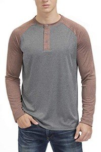 MOHEEN Men's Baseball Shirts, UPF 50 Long Sleeve Moisture Wicking Henley Tshirts Gray & Brown L