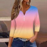 T Shirts Women's 3/4 Sleeve Summer Tops Womens Shirts 3/4 Sleeve 3/4 Sleeve T Shirts for Women Women's Blouses 3/4 Sleeve 3/4 Length Sleeve Womens Tops Pink X-Large