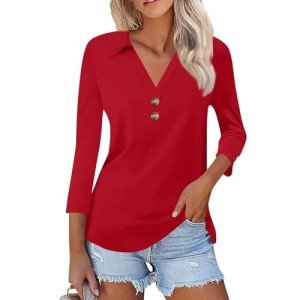 3/4 Sleeve Tshirt Tshirts Shirts for Women Plus Size,3/4 Length Sleeve Womens Tops Summer Shirts Slim Fit Polo Womens Athletic Tops Basic Fitted Tees for Women V Neck Womens Tops Womens