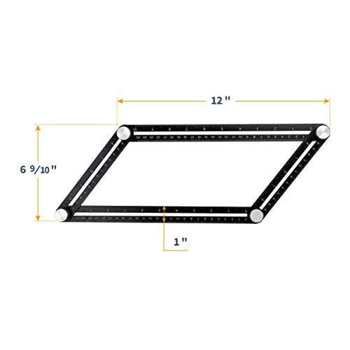 POWERTEC Multi Angle Measuring Ruler for Woodworking, Crafting, Construction, Flooring & Tile Cutting, Aluminum Angle Finder, Template & Layout Tools for Tile Installation (80003)