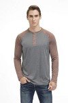 MOHEEN Men's Baseball Shirts, UPF 50 Long Sleeve Moisture Wicking Henley Tshirts Gray & Brown L