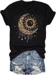 GEKYKOC Moon and Sun Shirts for Women Vintage Graphic Tshirt Mountain Hiking Short Sleeve Tees Vacation Funny Shirt (Small, Black)