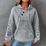 Clearance Items 2024 Waffle Knit Hoodies for Women Cute Cat Graphic Long Sleeve Drawstring Sweatshirts Fall Winter Fashion Oversized Pullover Tops with Pocket Plus Size Blouse Shirts